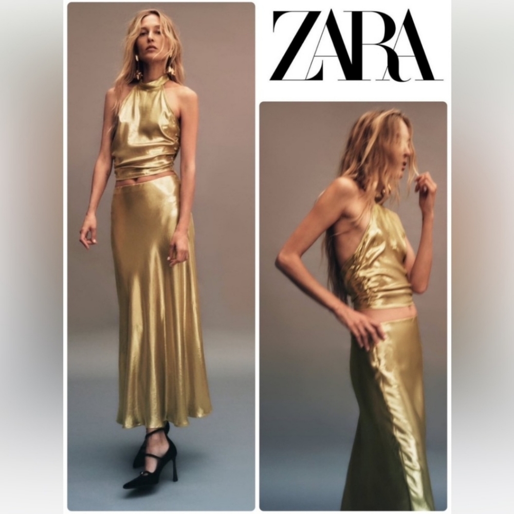 Zara Metalic Skirt Size XS Gold NWT